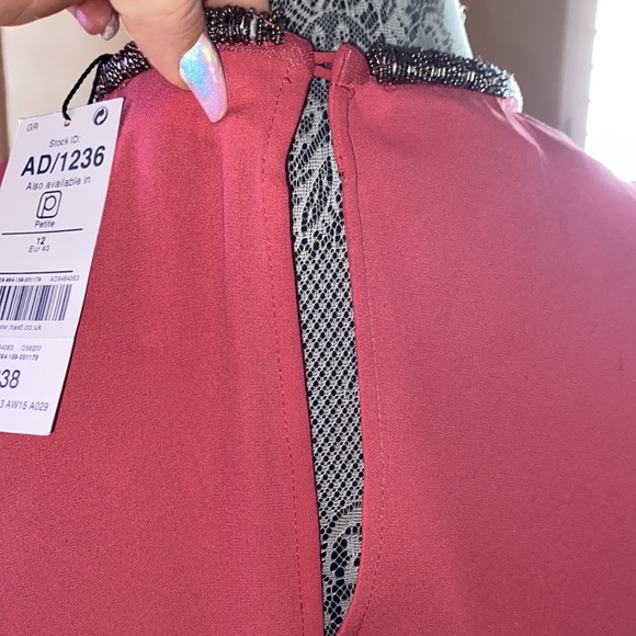 Next pink sleeveless beaded neckline ruffle blouse size 12 - Picture 6 of 10